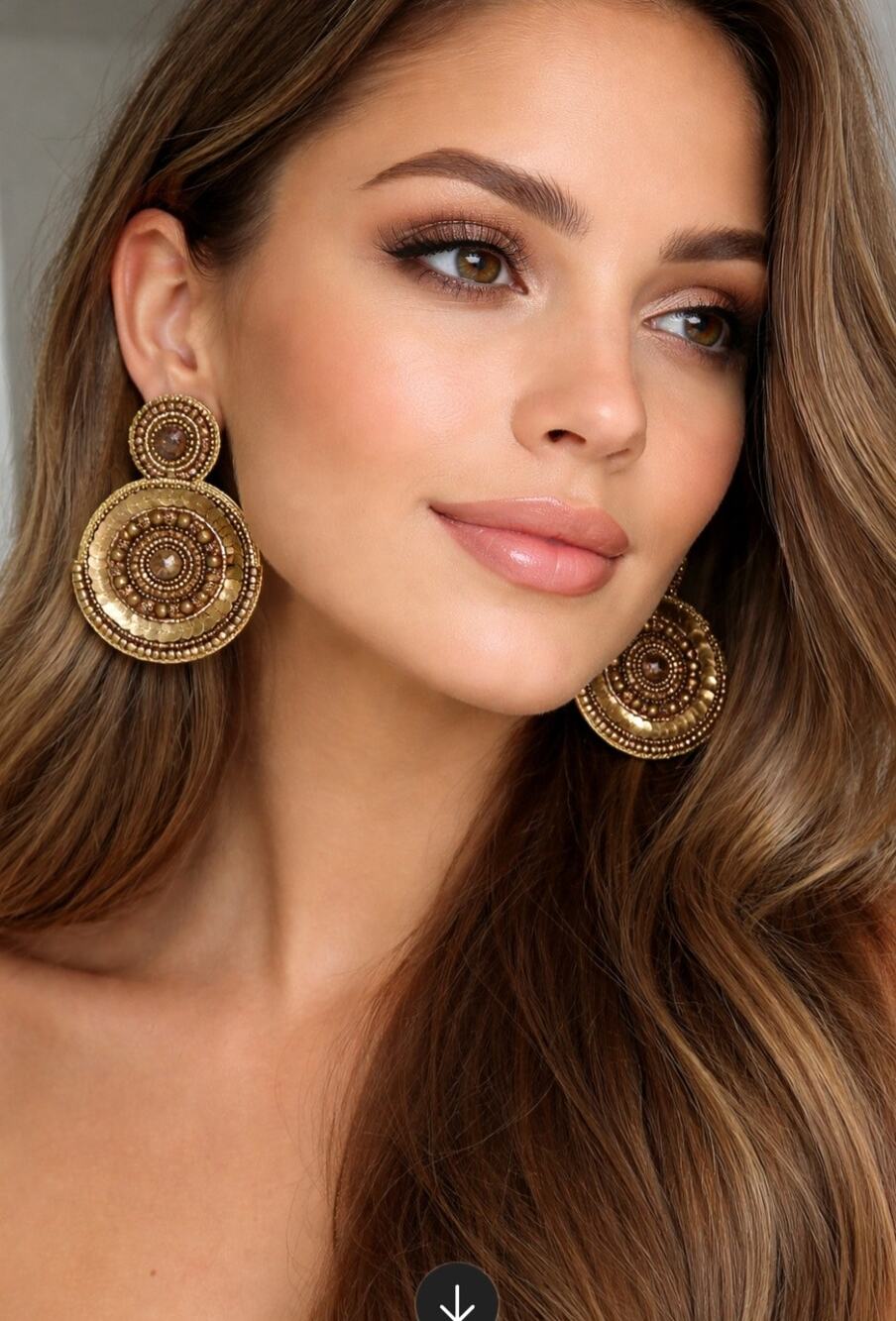 Kay Lee Gold Beaded Sequins Round Earrings New